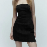 Black Denim Strapless Tube Dress